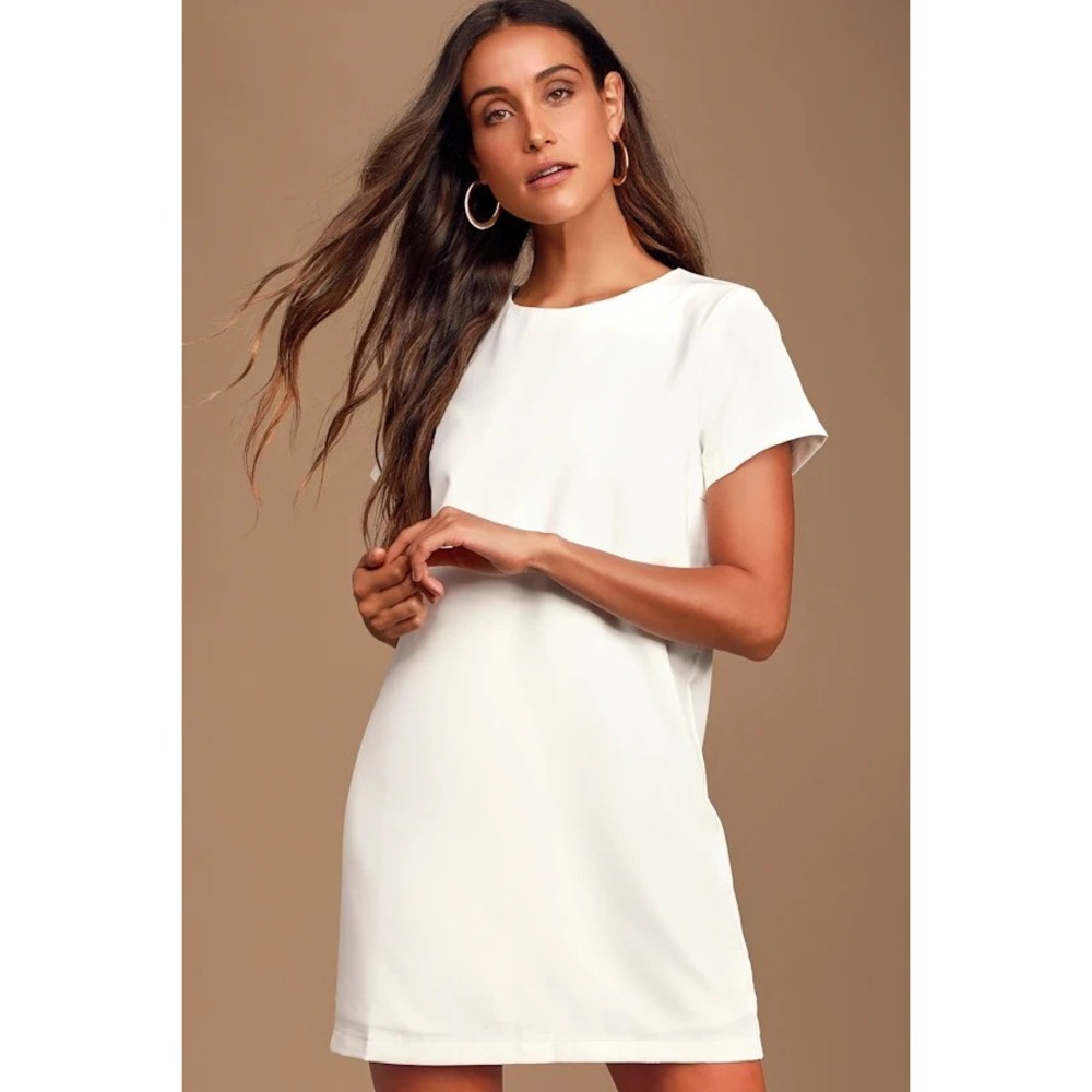NWT Lulus Shift And Shout Dress Womens S Ivory Short Sleeve Back Zip Bridal